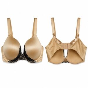 SOMA Enhancing Shape Full Coverage Lace Trim Bra Sz 38DD Beige Black Underwire